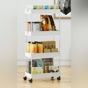 OTK Storage Cart 4 Tier Mobile Shelving Unit Organizer, White